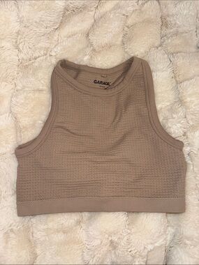 Garage Waffle-Knit Cropped Tank Top - Taupe Beige